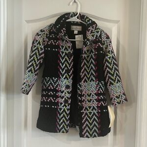 Girls' Black Knit Pea Coat with Pastel Accents